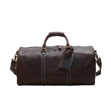 Leather Weekend Bag With Shoe Storage In Dark Brown