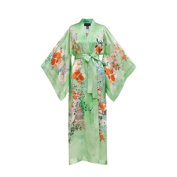 Sage Pagoda Silk Satin Kimono