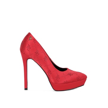 Ballard Red Monogram Satin Stiletto Pumps