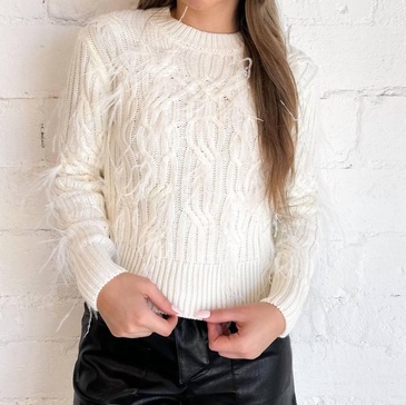 feather embellished almeida sweater in white