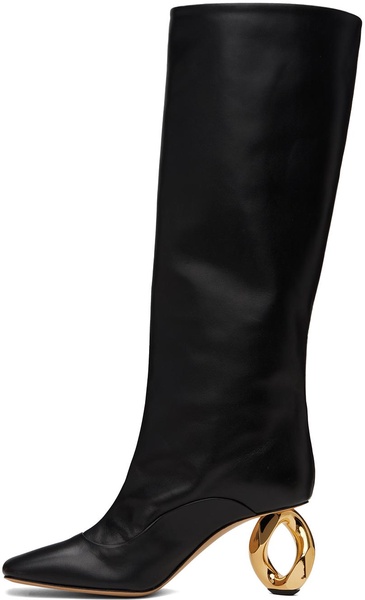 Black Chain Heel Tall Boots