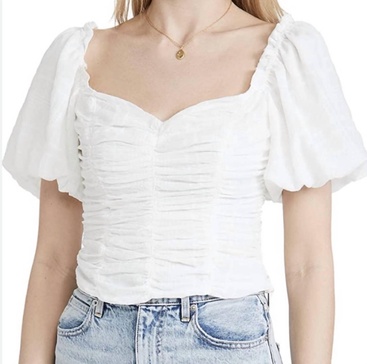 ruched short puff sleeve top in white