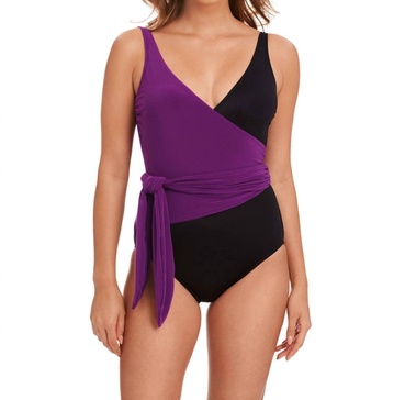 misty tie front one piece swimsuit in mag purple