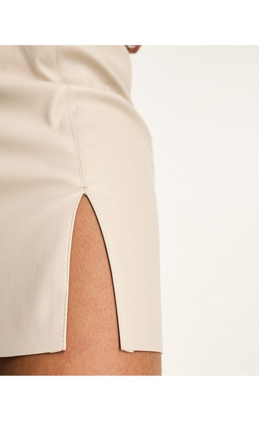 Noisy May faux leather mini skirt with slit in cream