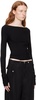 Black Cinched Slit Long Sleeve T-Shirt