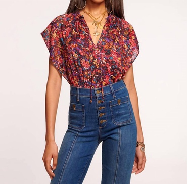 melissa blouse in soiree red french floral burnout