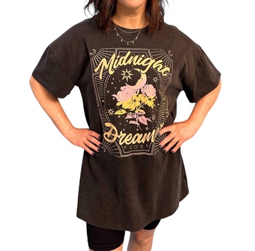 midnight dreamer graphic tee dress in black