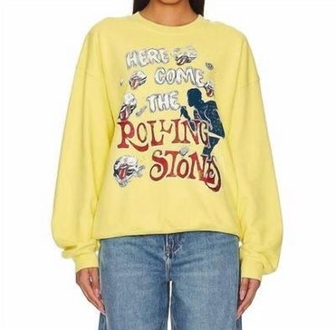 rolling stones here comes the stones sweater in yellow cream