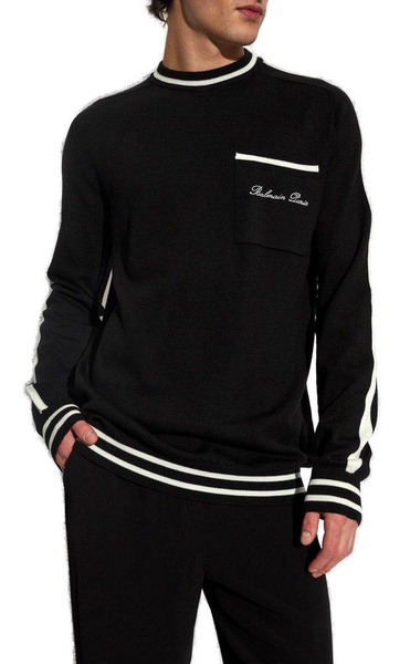 Balmain Logo Embroidered Knitted Jumper