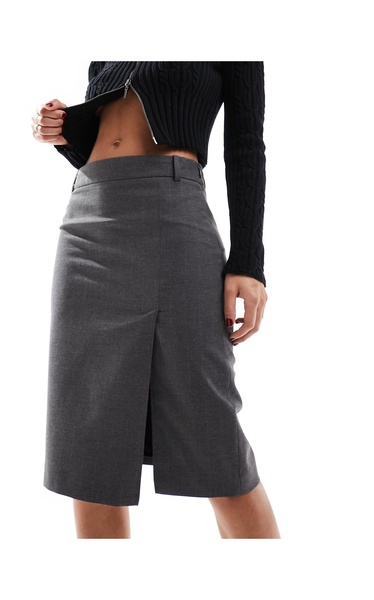 Mango split front waist tailored skirt in gray