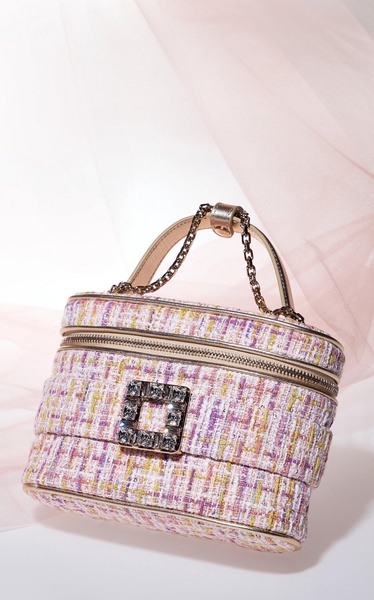 Crystal-Buckle Tweed Vanity Bag