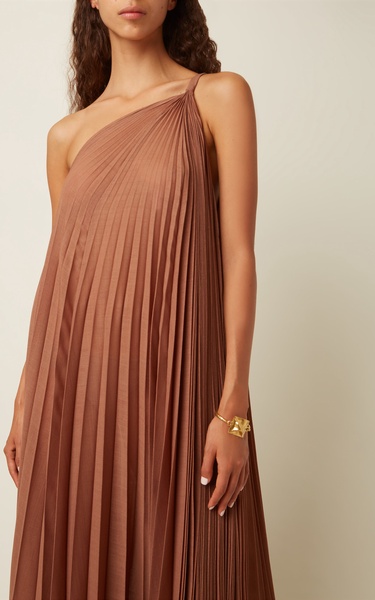 Asymmetric Pleated Wool-Blend Dress