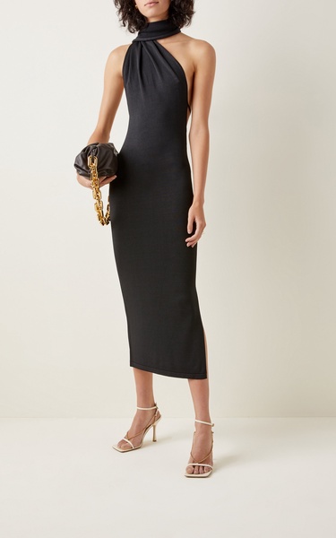 Electra Open-Back Jersey Tie-Neck Maxi Dress