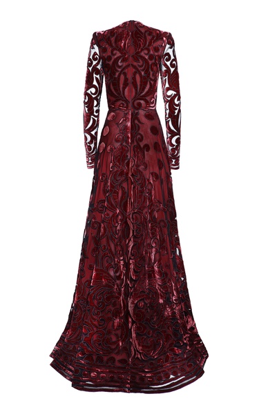 Long Sleeve Velvet Embroidered Gown