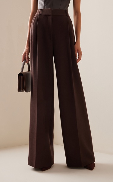 Pleated Wool Crepe Wide-Leg Pants