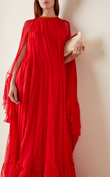 Draped Silk Cape Gown