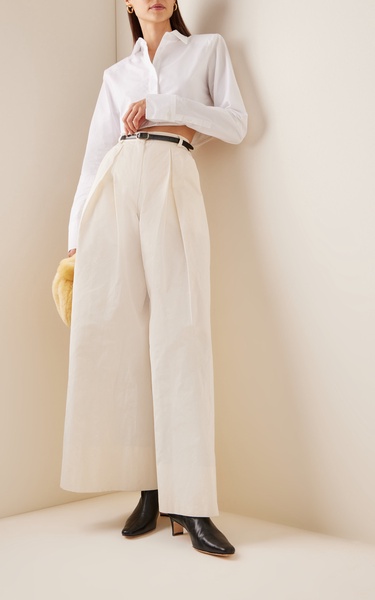 Pleated Taffeta Wide-Leg Pants