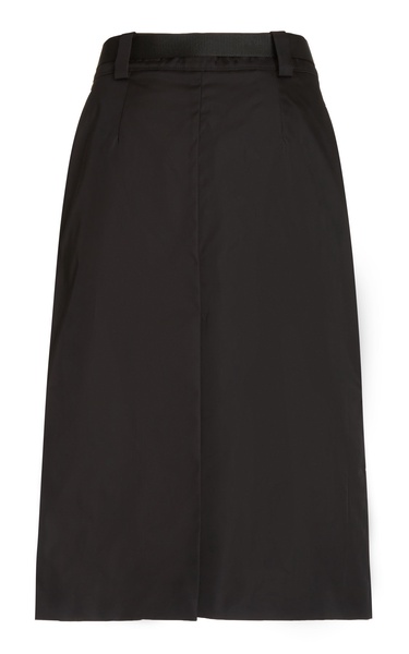 Belted Gabardine Midi Skirt