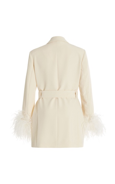 Exclusive Belted Feather-Trimmed Crepe Blazer 