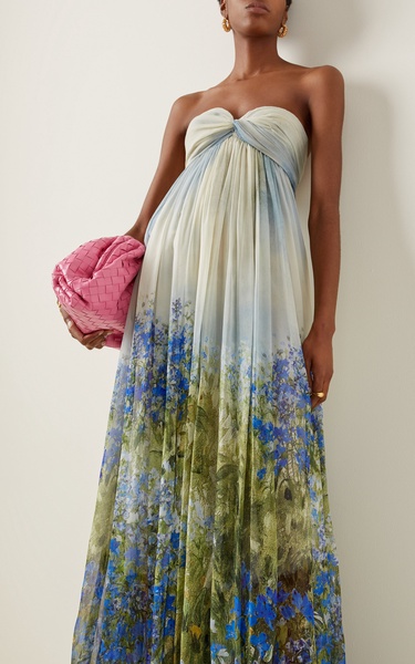 Floral Silk-Chiffon Strapless Gown