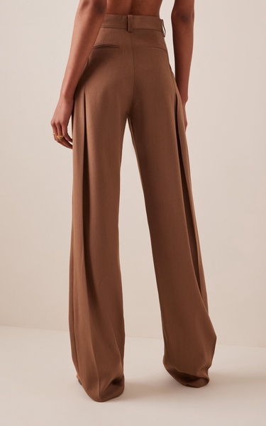 Pleated High-Waisted Straight-Leg Pants