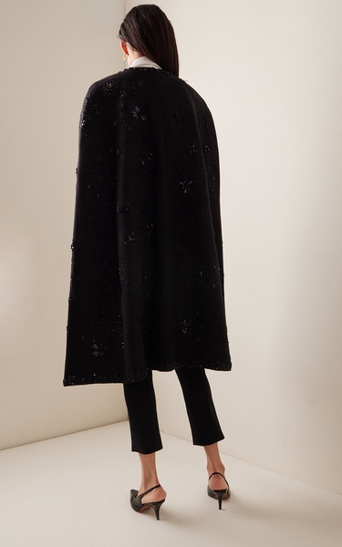 Embroidered Wool-Blend Cape 