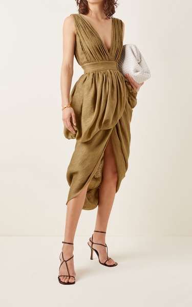 Canna Draped Linen-Silk Midi Dress