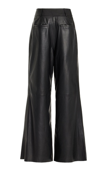 Pleated Wide-Leg Leather Pants