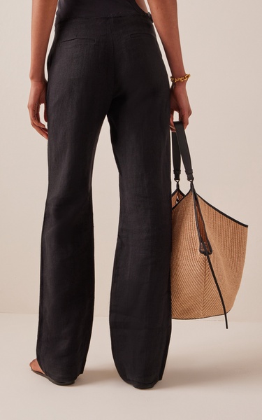 Raw Edge Linen Straight-Leg Pants