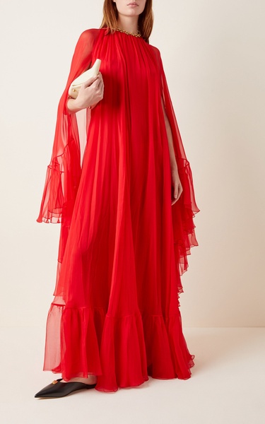 Draped Silk Cape Gown