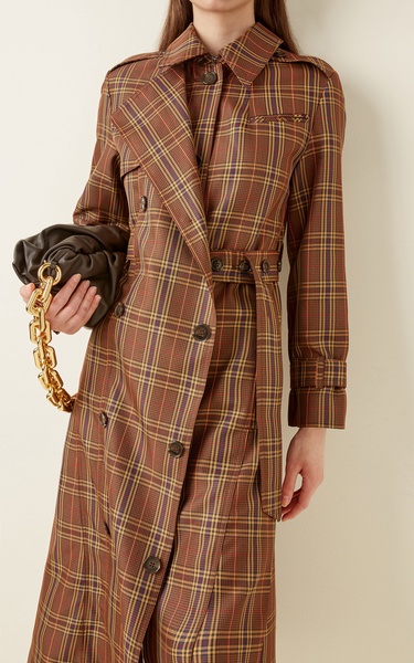 Ring-Detailed Checked Gabardine Trench Coat