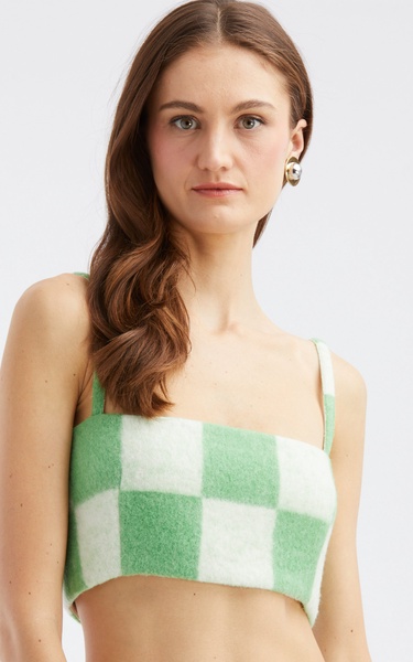 Checkered Wool-Blend Cropped Top