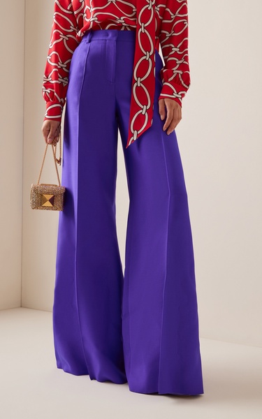 Crepe Couture Wool-Silk Pants Wide-Leg Pants