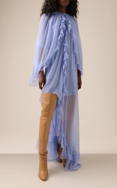 Ruffled Organic Silk Maxi Dress