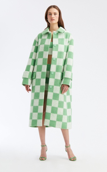 Double-Face Checkered Wool-Blend Coat