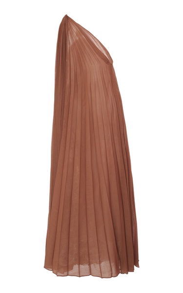 Asymmetric Pleated Wool-Blend Dress