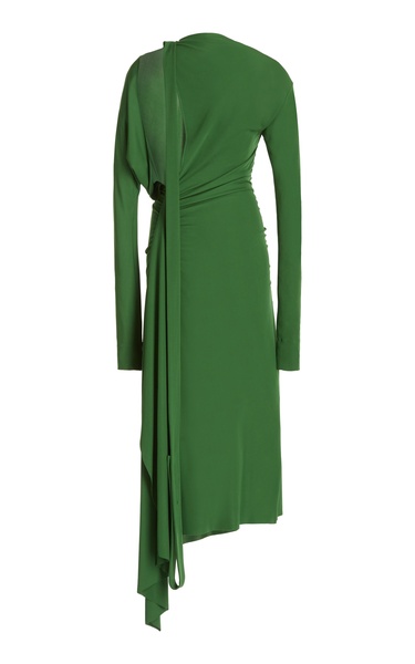 Slash-Neck Ruched Jersey Midi Dress