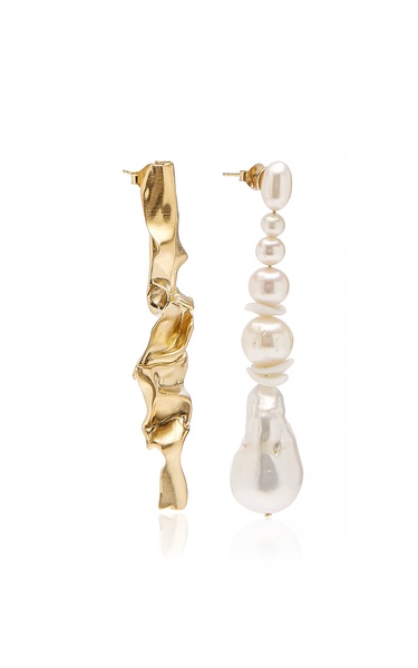 Crumple 14K Gold Vermeil, Pearl Earrings