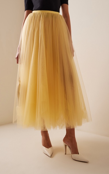 Pleated Tulle Maxi Skirt