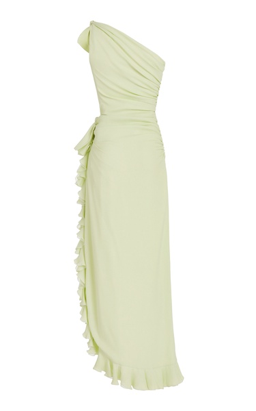 Asymmetric Ruffled Crepe Maxi Dress