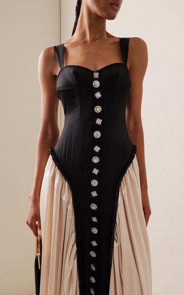 Soft Storm II Embellished Silk Bustier Maxi Dress