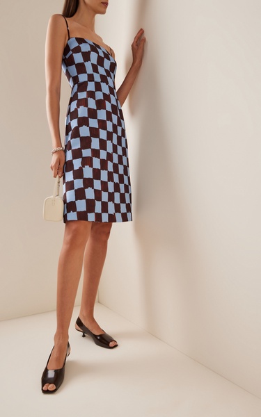 Farren Checked Satin Midi Dress