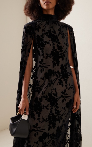 Cape-Detailed Velvet Burnout Gown