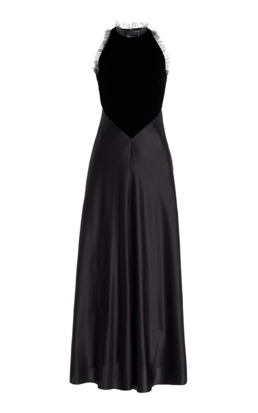 Ruffled-Tulle Velvet, Silk Satin Dress