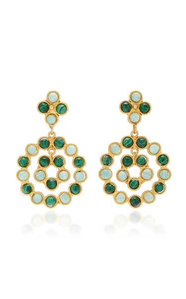 Flower Candies 22K Gold-Plated Malachite and Amazonite Earrings