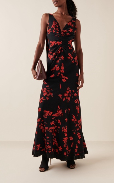 Gathered Open Back Stretch-Crepe Maxi Dress