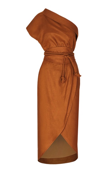 Habanito Belted Asymmetric Linen Midi Dress