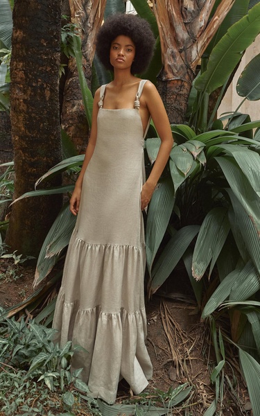 Cartao Postal Tiered Linen Maxi Dress