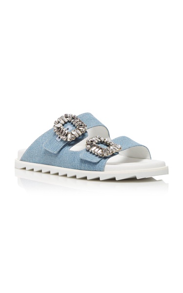 Slidy Viv' Buckle-Embellished Denim Sandals