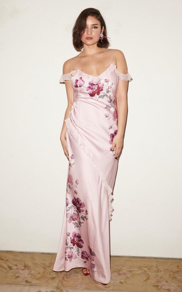 Parisa Off-The-Shoulder Floral Satin Maxi Dress